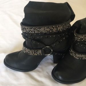 Rhinestone Black Boots